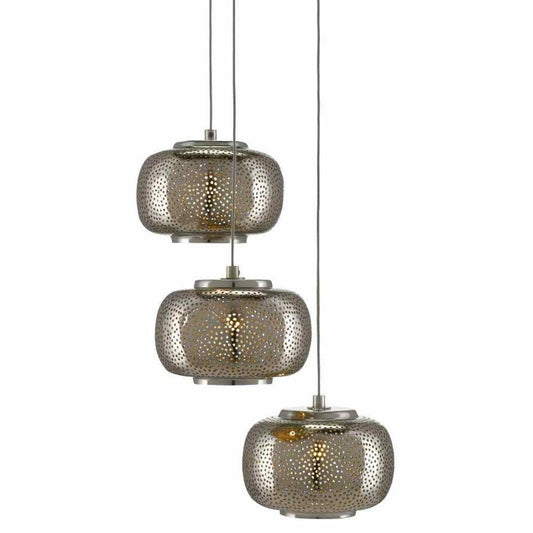 Painted Silver Nickel Pepper 3-Light Multi-Drop Pendant Pendants Sideboards and Things By Currey & Co