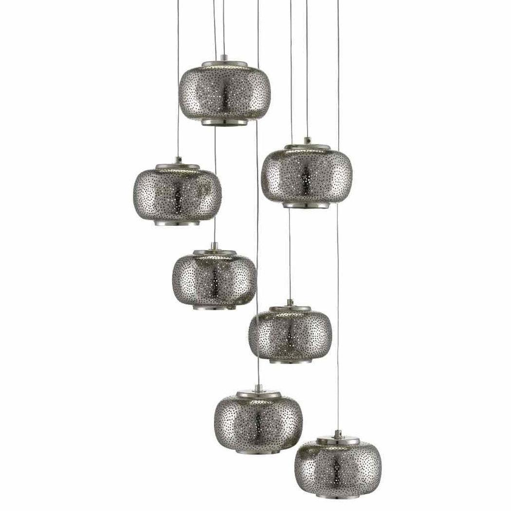 Painted Silver Nickel Pepper 7-Light Multi-Drop Pendant Pendants Sideboards and Things By Currey & Co