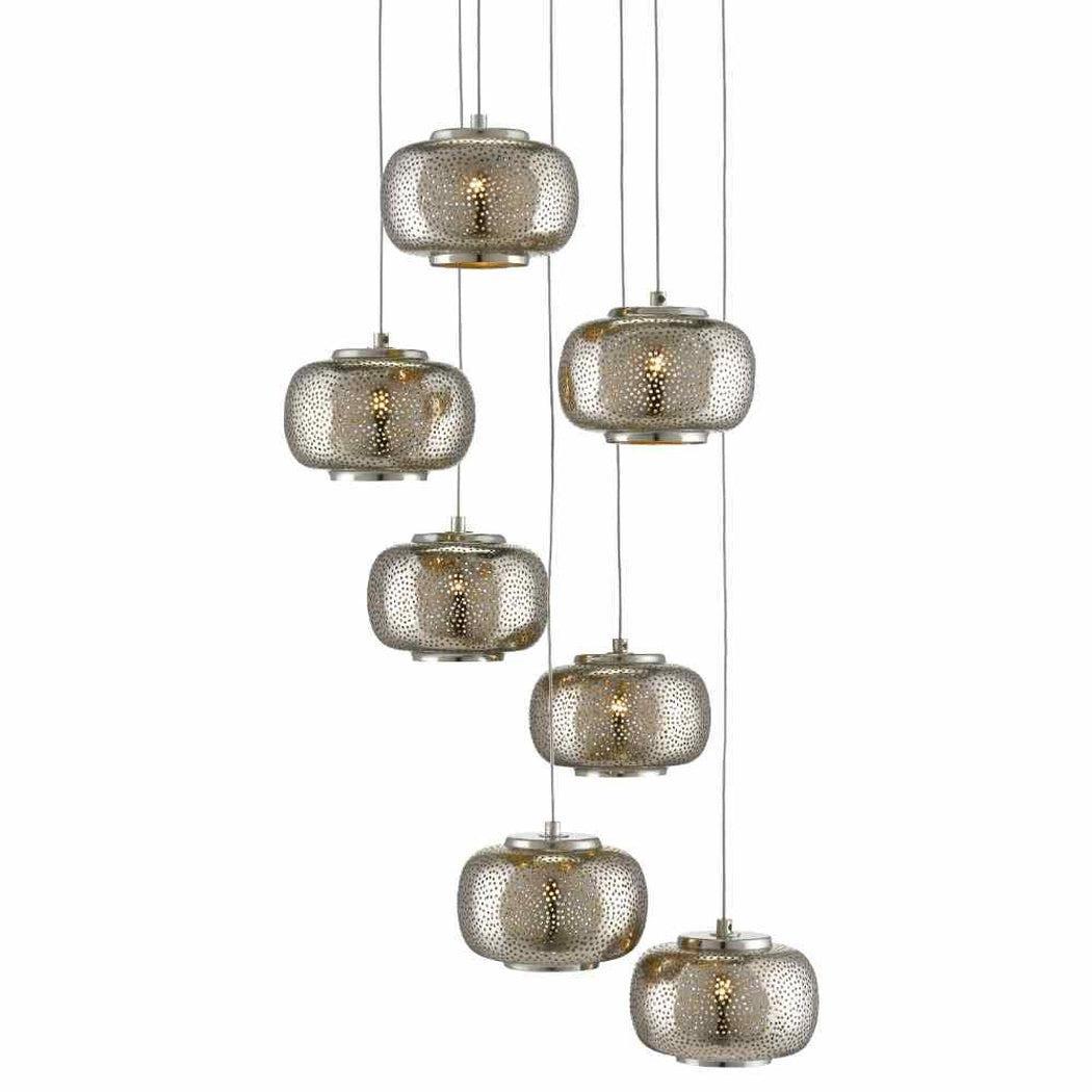 Painted Silver Nickel Pepper 7-Light Multi-Drop Pendant Pendants Sideboards and Things By Currey & Co