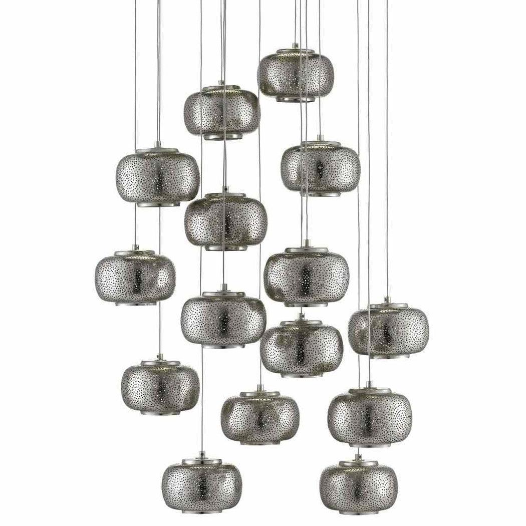 Painted Silver Nickel Pepper Round 15-Light Multi-Drop Pendant Pendants Sideboards and Things By Currey & Co