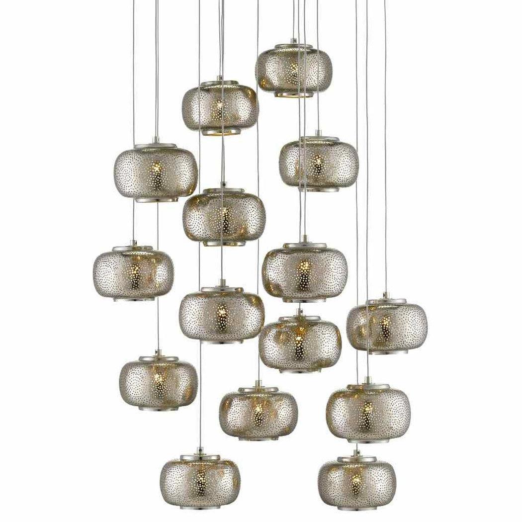 Painted Silver Nickel Pepper Round 15-Light Multi-Drop Pendant Pendants Sideboards and Things By Currey & Co