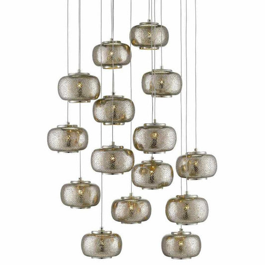 Painted Silver Nickel Pepper Round 15-Light Multi-Drop Pendant Pendants Sideboards and Things By Currey & Co