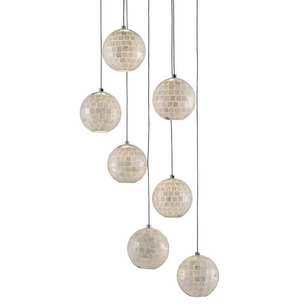 Painted Silver Pearl Finhorn 7-Light Multi-Drop Pendant Pendants Sideboards and Things By Currey & Co