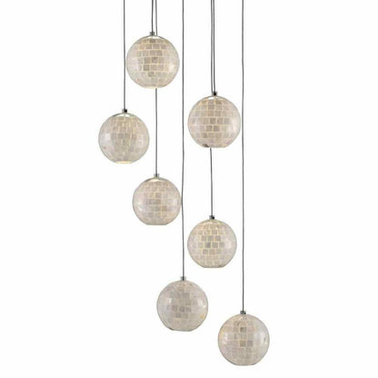 Painted Silver Pearl Finhorn 7-Light Multi-Drop Pendant Pendants Sideboards and Things By Currey & Co