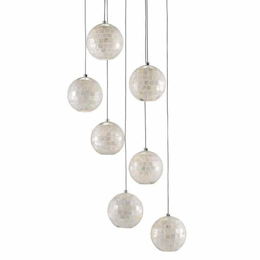 Painted Silver Pearl Finhorn 7-Light Multi-Drop Pendant Pendants Sideboards and Things By Currey & Co