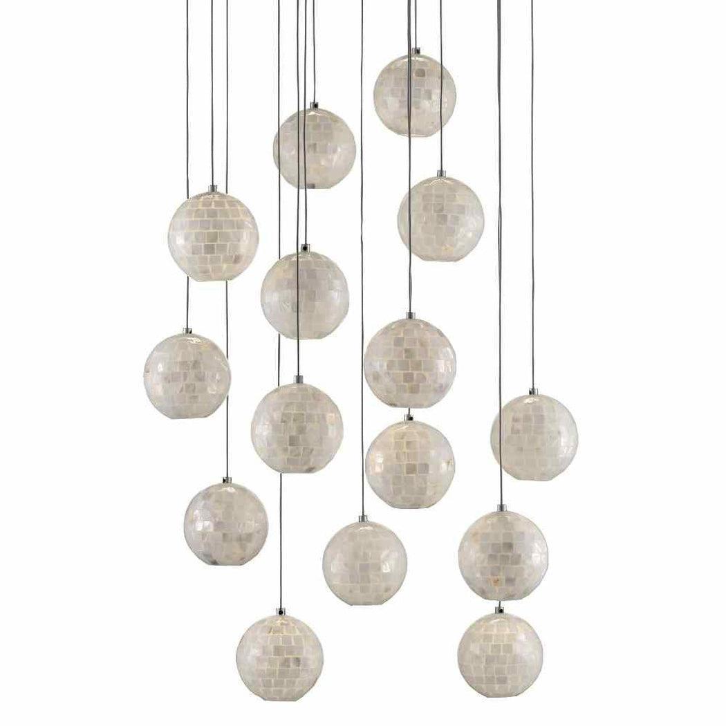 Painted Silver Pearl Finhorn Round 15-Light Multi-Drop Pendant Pendants Sideboards and Things By Currey & Co