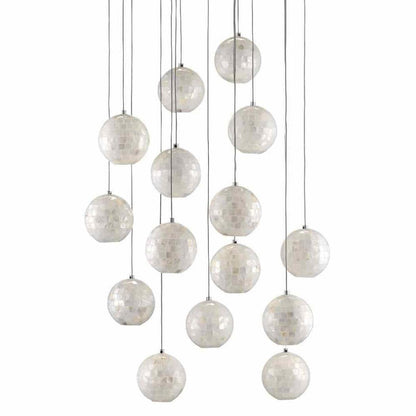 Painted Silver Pearl Finhorn Round 15-Light Multi-Drop Pendant Pendants Sideboards and Things By Currey & Co