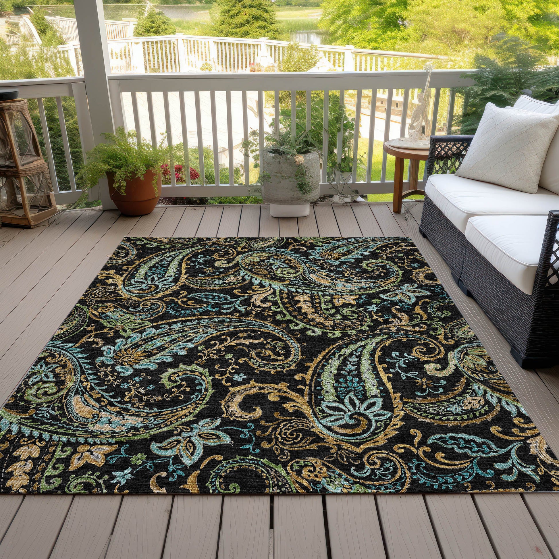 Addison Rugs Paisley Black Washable Indoor-Outdoor Rug