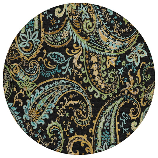 Addison Rugs Paisley Black Washable Indoor-Outdoor Rug