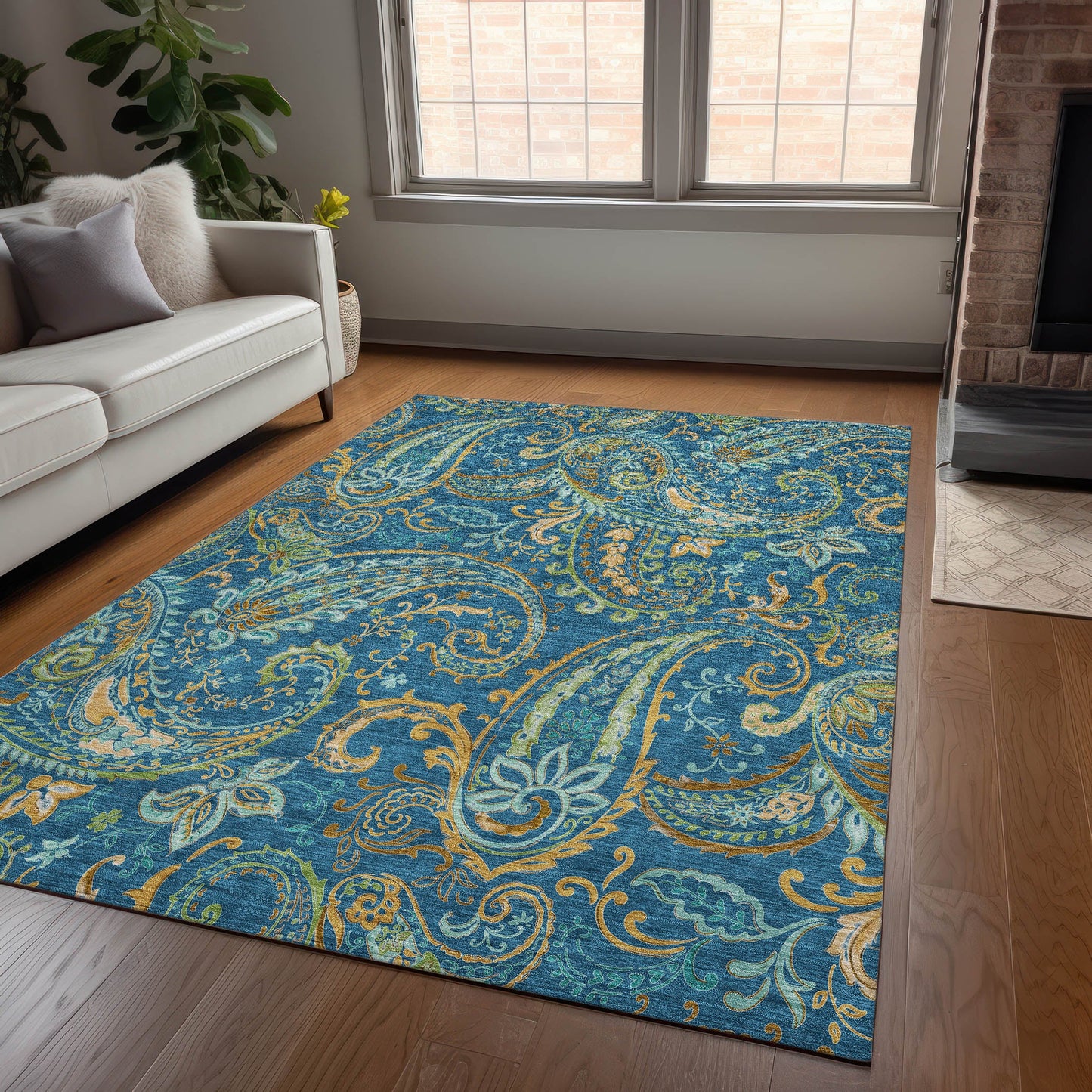 Addison Rugs Paisley Blue Washable Indoor-Outdoor Rug