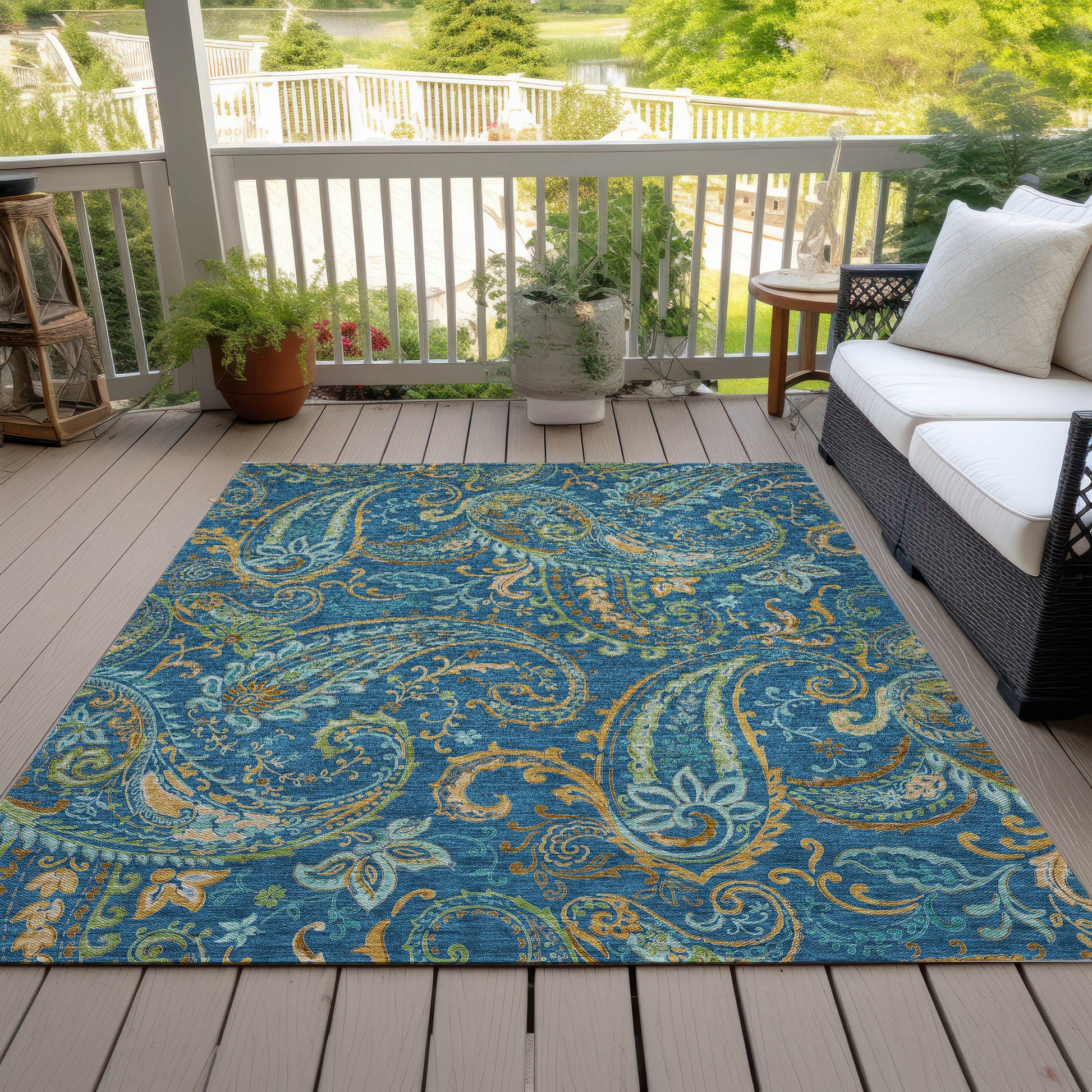 Addison Rugs Paisley Blue Washable Indoor-Outdoor Rug