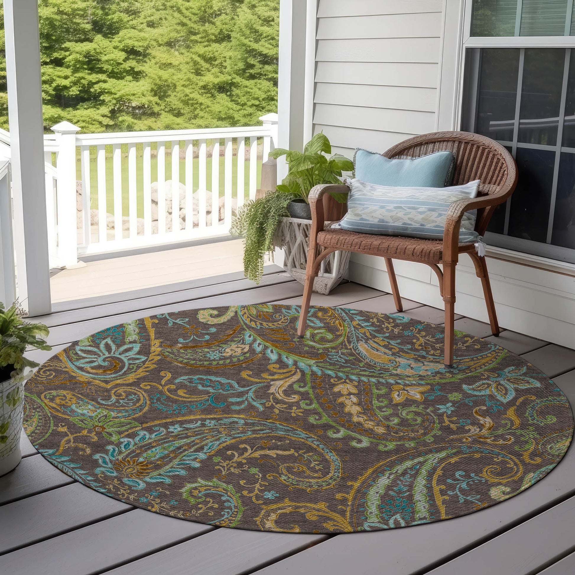 Addison Rugs Paisley Brown Washable Indoor-Outdoor Rug