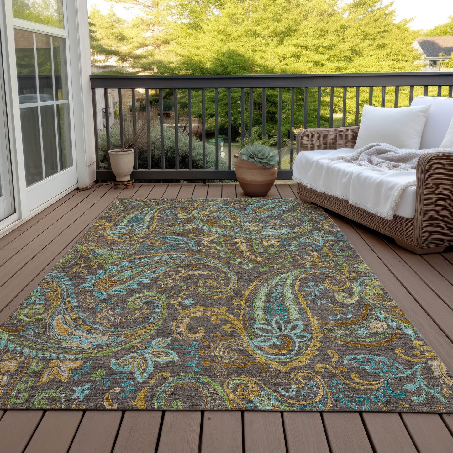 Addison Rugs Paisley Brown Washable Indoor-Outdoor Rug