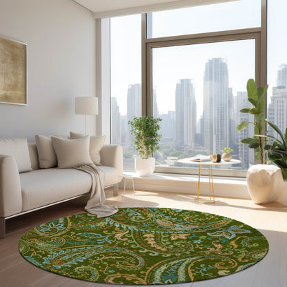 Addison Rugs Paisley Green Washable Indoor-Outdoor Rug