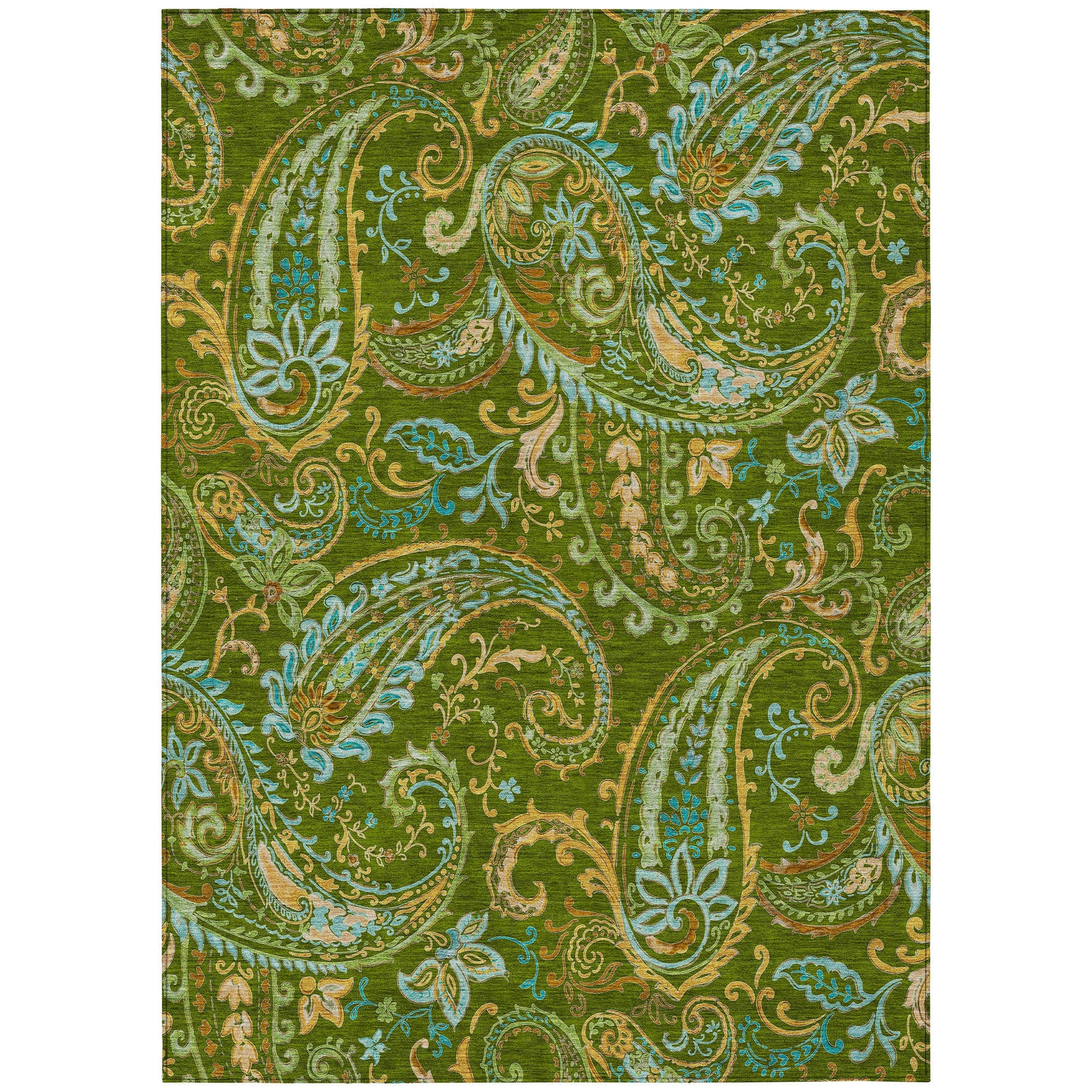Addison Rugs Paisley Green Washable Indoor-Outdoor Rug