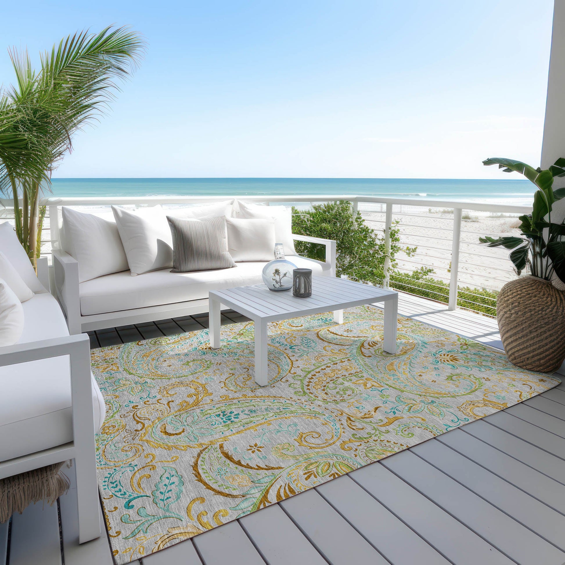 Addison Rugs Paisley Grey Washable Indoor-Outdoor Rug