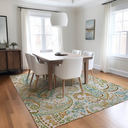 Addison Rugs Paisley Ivory Washable Indoor-Outdoor Rug