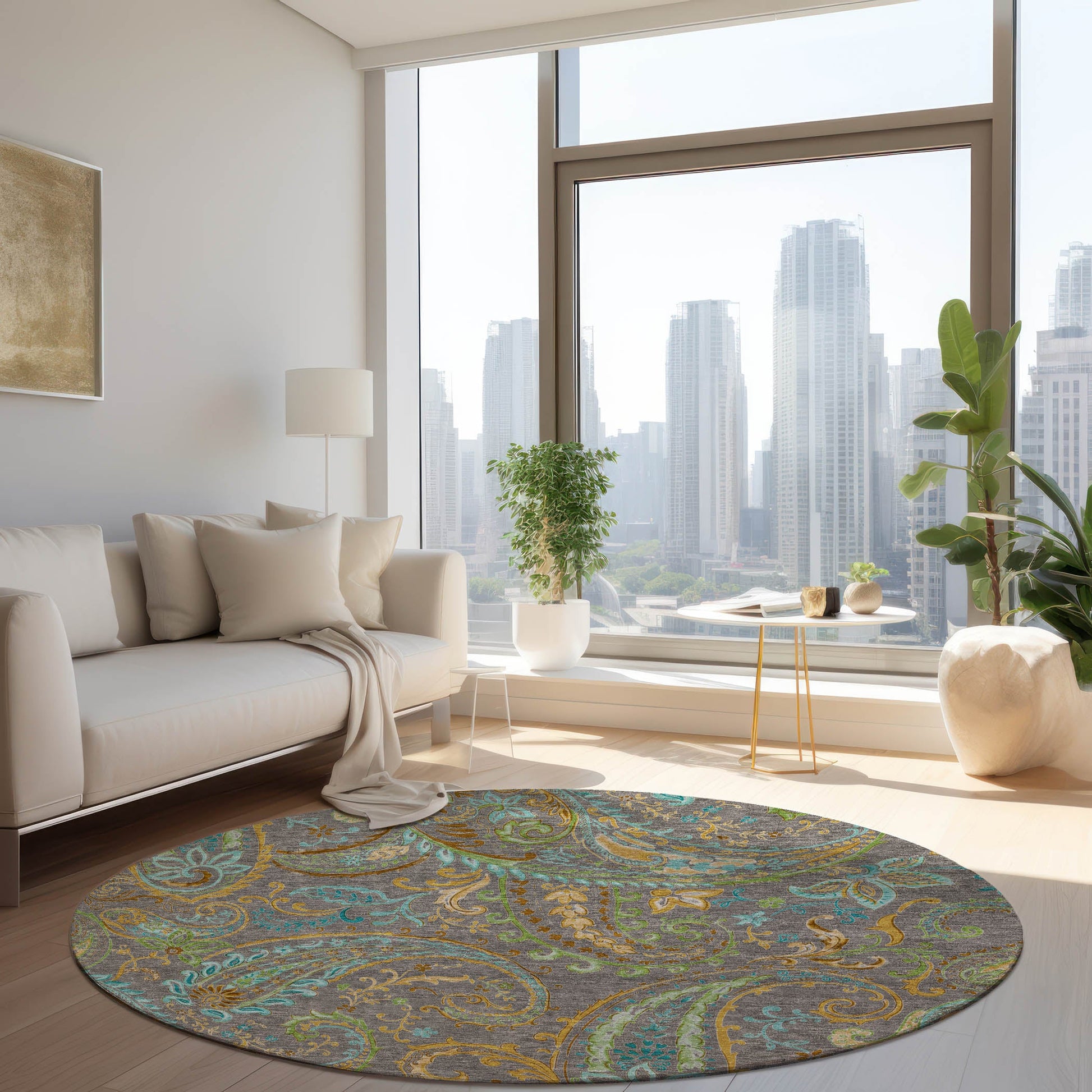 Addison Rugs Paisley Taupe Washable Indoor-Outdoor Rug