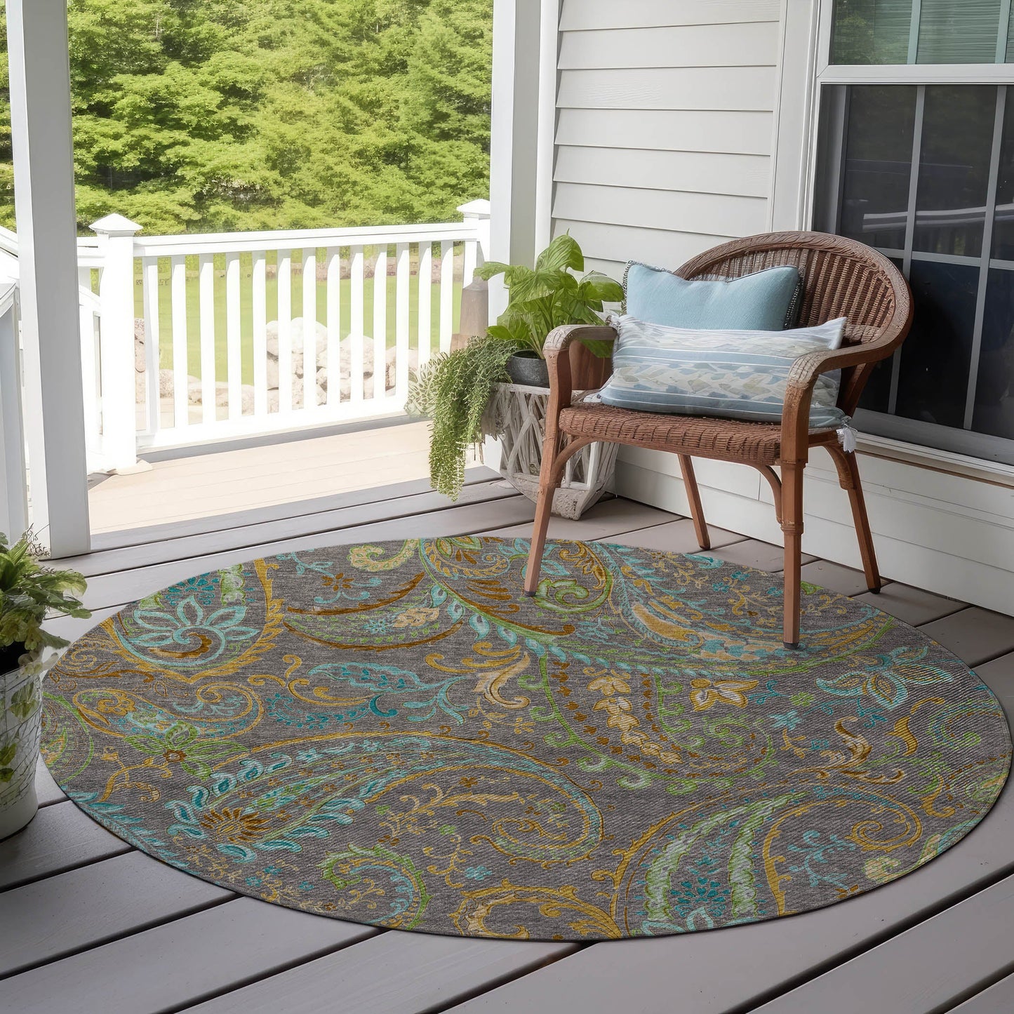 Addison Rugs Paisley Taupe Washable Indoor-Outdoor Rug