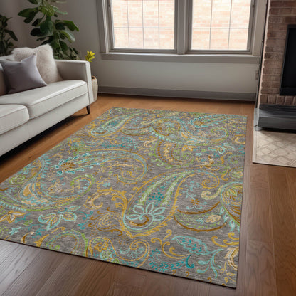 Addison Rugs Paisley Taupe Washable Indoor-Outdoor Rug