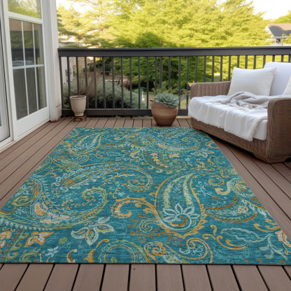 Addison Rugs Paisley Teal Washable Indoor-Outdoor Rug