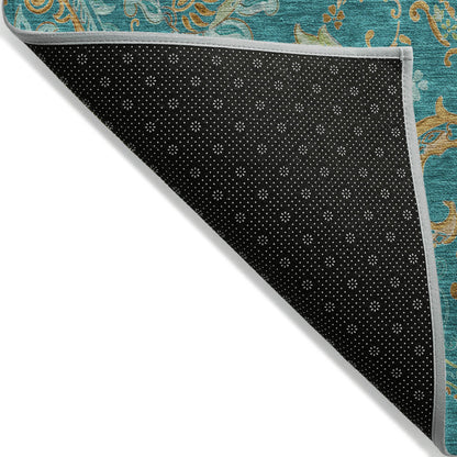 Addison Rugs Paisley Teal Washable Indoor-Outdoor Rug