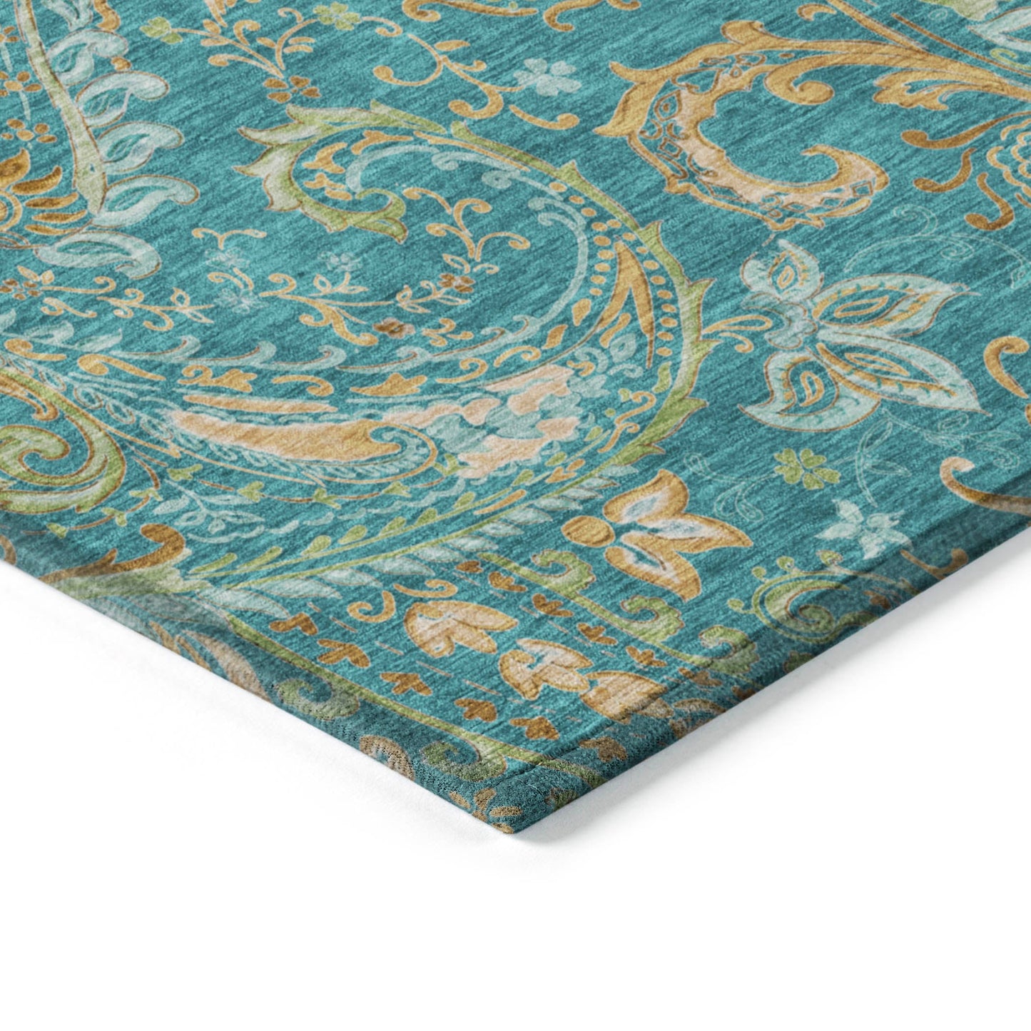 Addison Rugs Paisley Teal Washable Indoor-Outdoor Rug