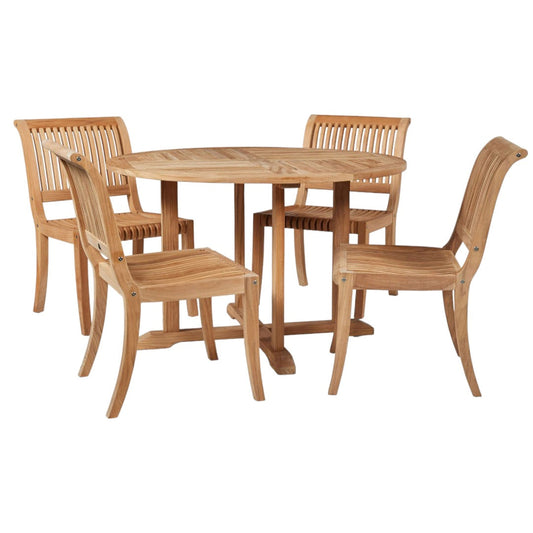 Palm 5-Piece Round Teak Outdoor Dining Set-Outdoor Dining Sets-HiTeak-Sideboards and Things