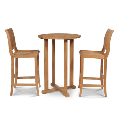 Palm Teak Patio Round Bar Height Dining Set 3 PC-Outdoor Dining Sets-HiTeak-LOOMLAN