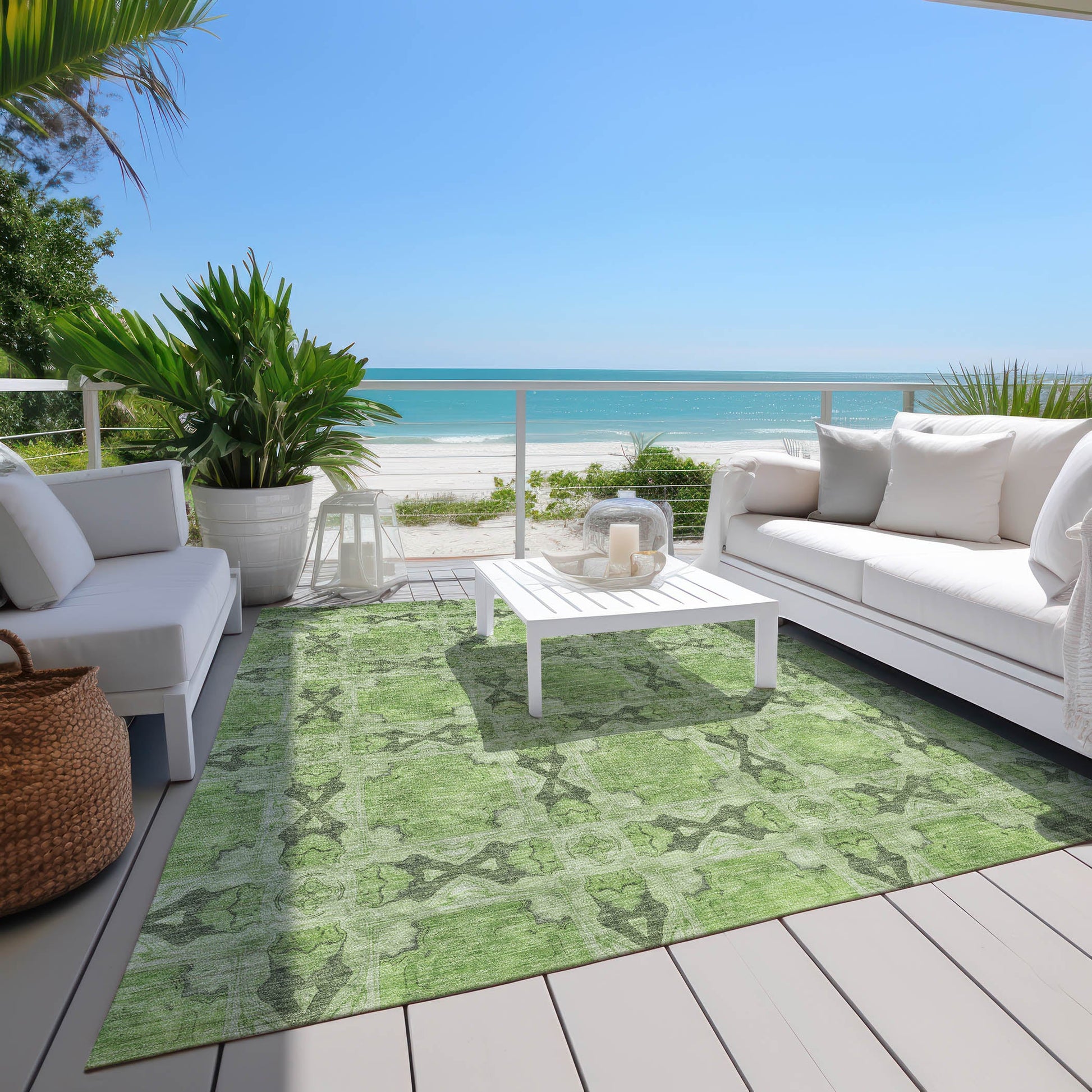 Addison Rugs Panel Green Washable Indoor-Outdoor Rug