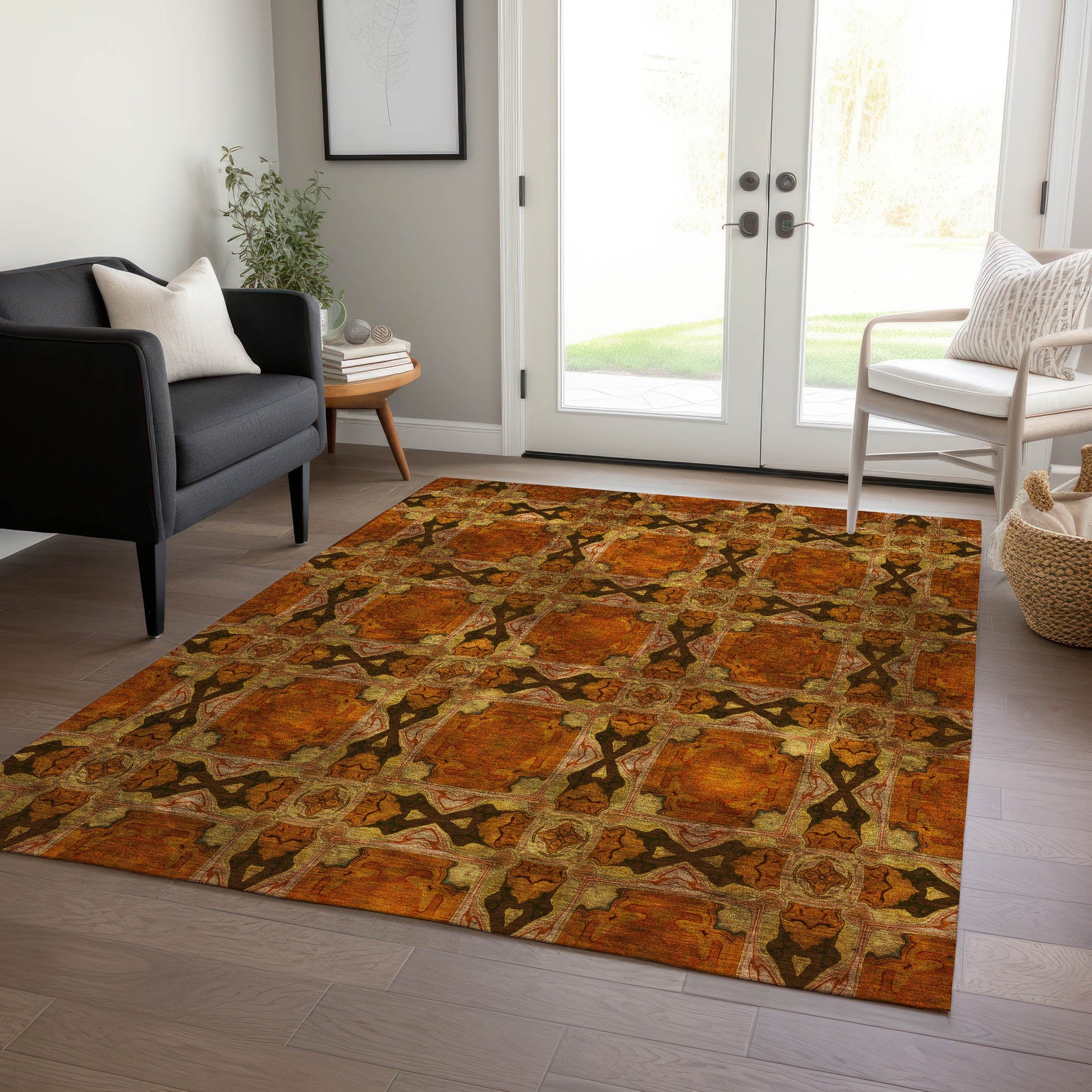 Addison Rugs Panel Orange Washable Indoor-Outdoor Rug