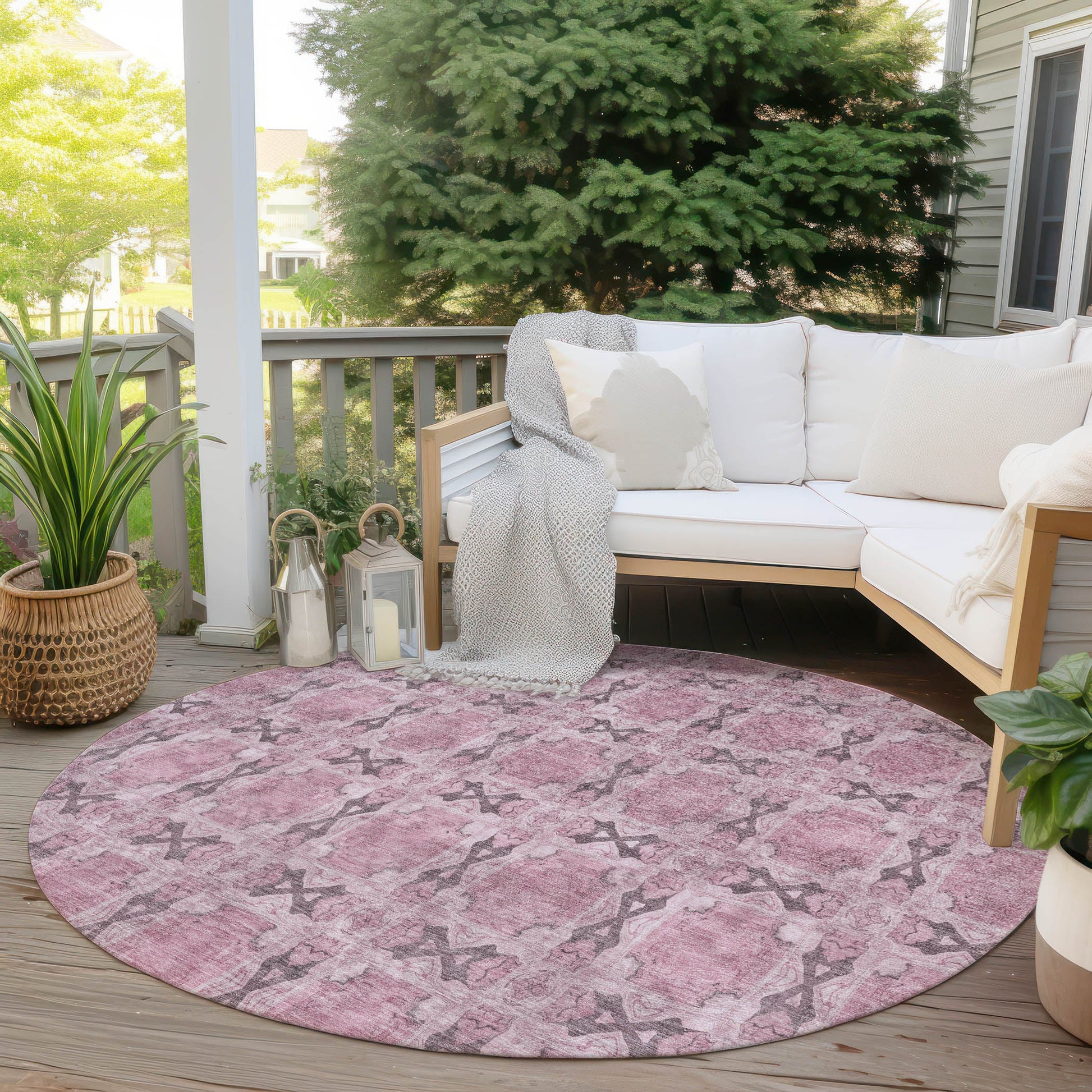 Addison Rugs Panel Pink Washable Indoor-Outdoor Rug
