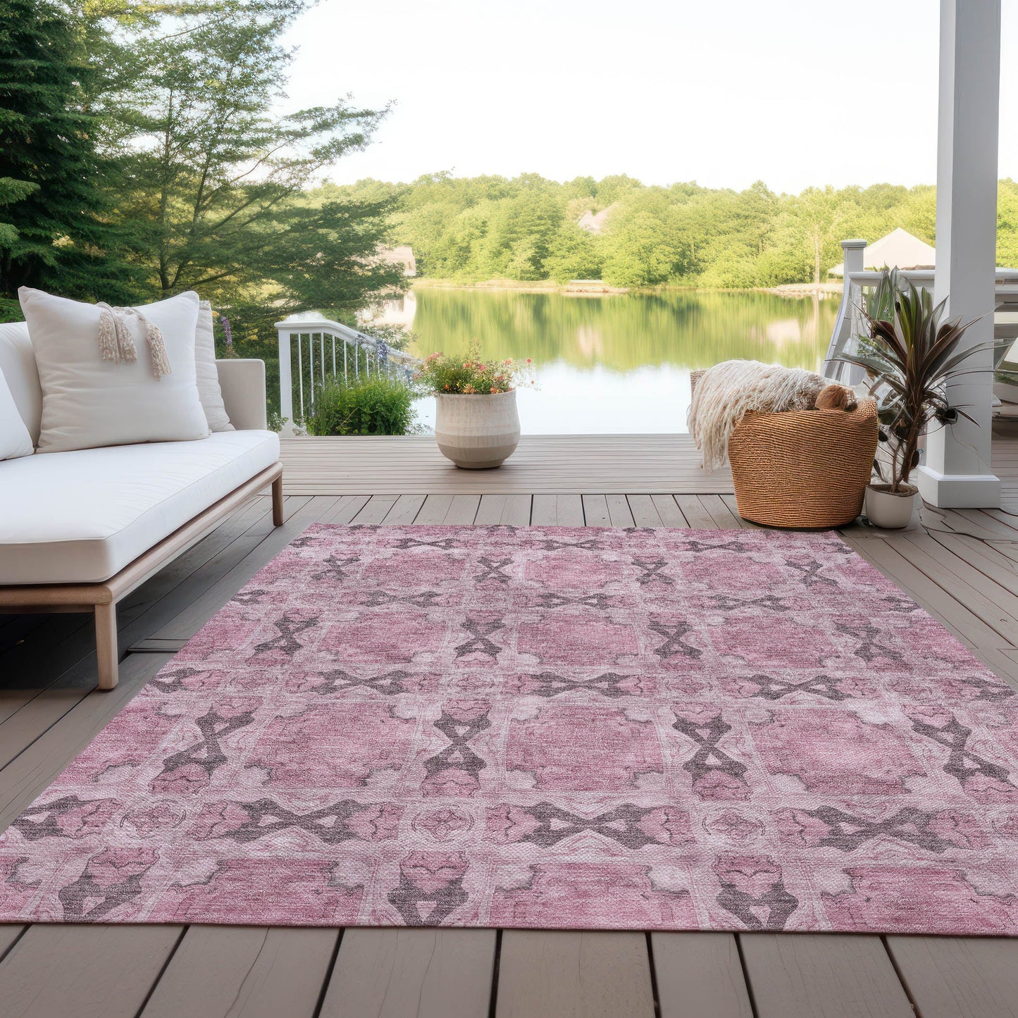 Addison Rugs Panel Pink Washable Indoor-Outdoor Rug