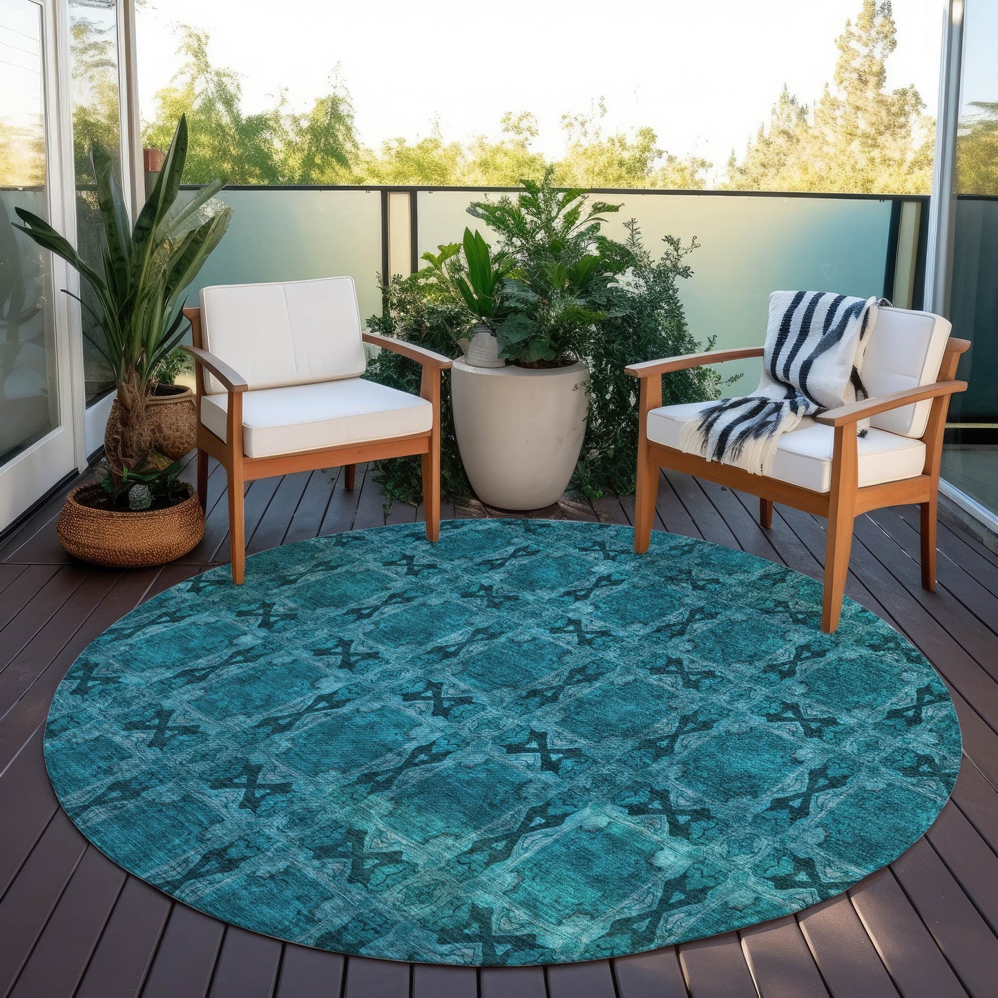 Addison Rugs Panel Teal Washable Indoor-Outdoor Rug