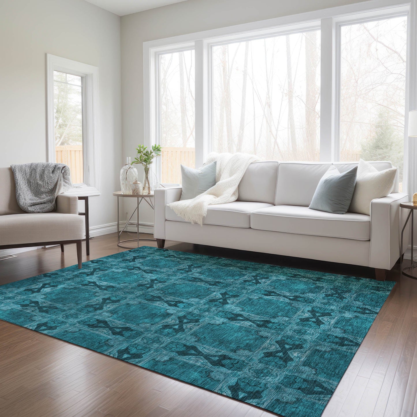 Addison Rugs Panel Teal Washable Indoor-Outdoor Rug