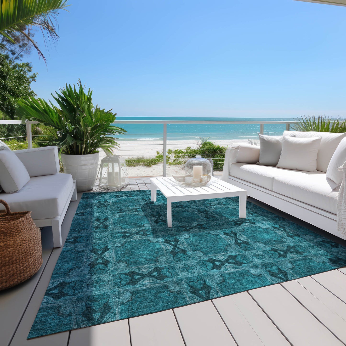 Addison Rugs Panel Teal Washable Indoor-Outdoor Rug