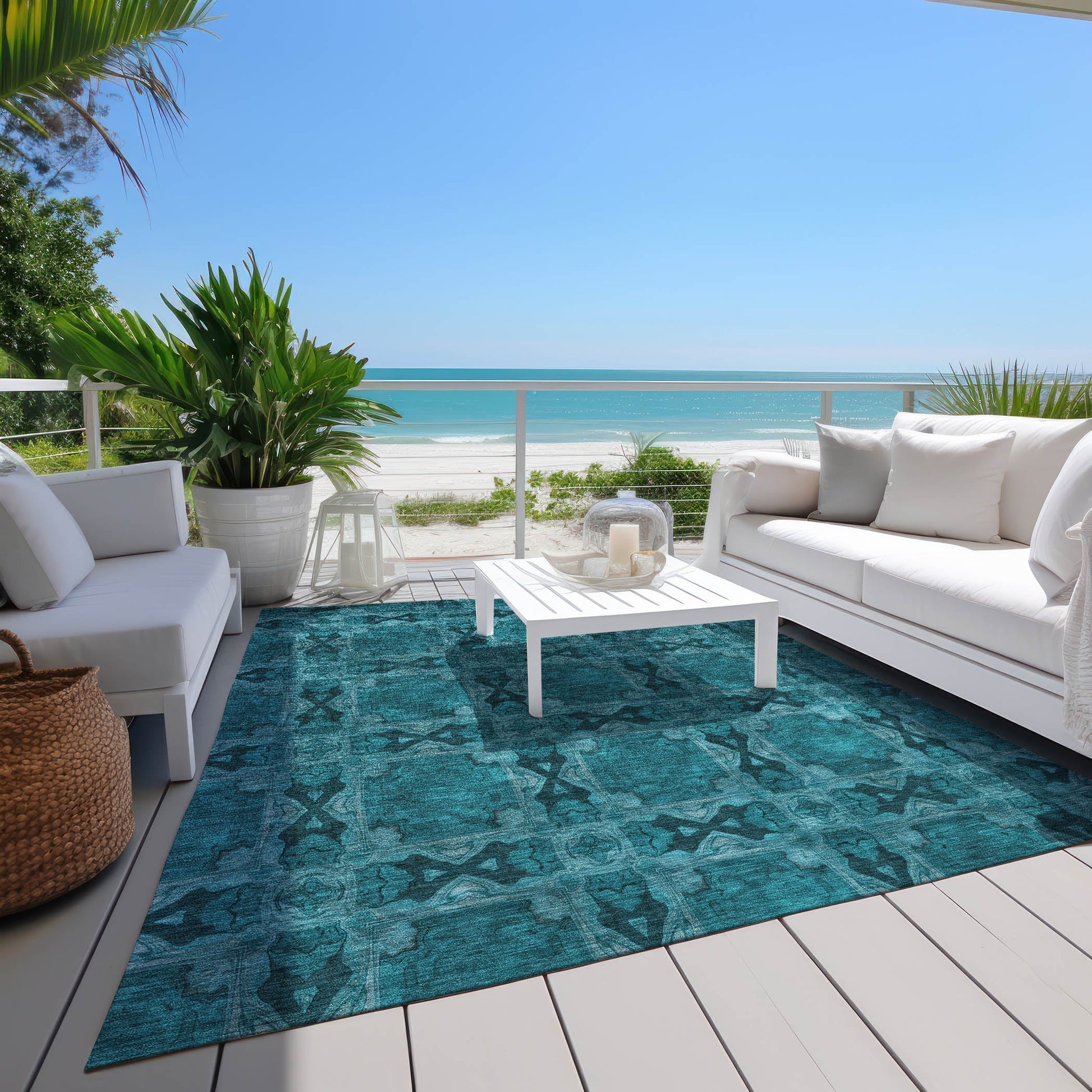 Addison Rugs Panel Teal Washable Indoor-Outdoor Rug