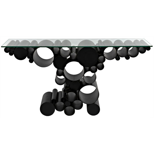 Paradox Console, Black Steel with Glass Top-Console Tables-Noir-Sideboards and Things