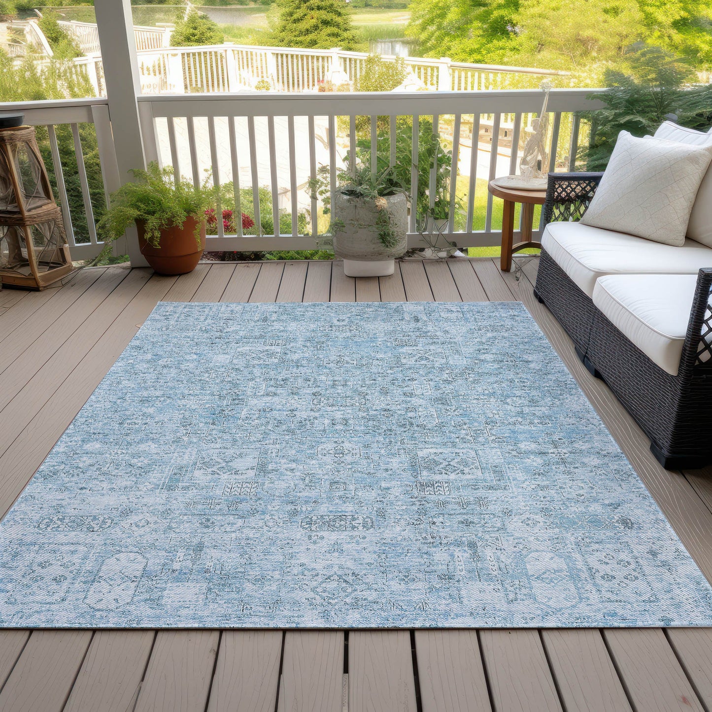 Addison Rugs Parallel Bands Blue Washable Indoor-Outdoor Rug