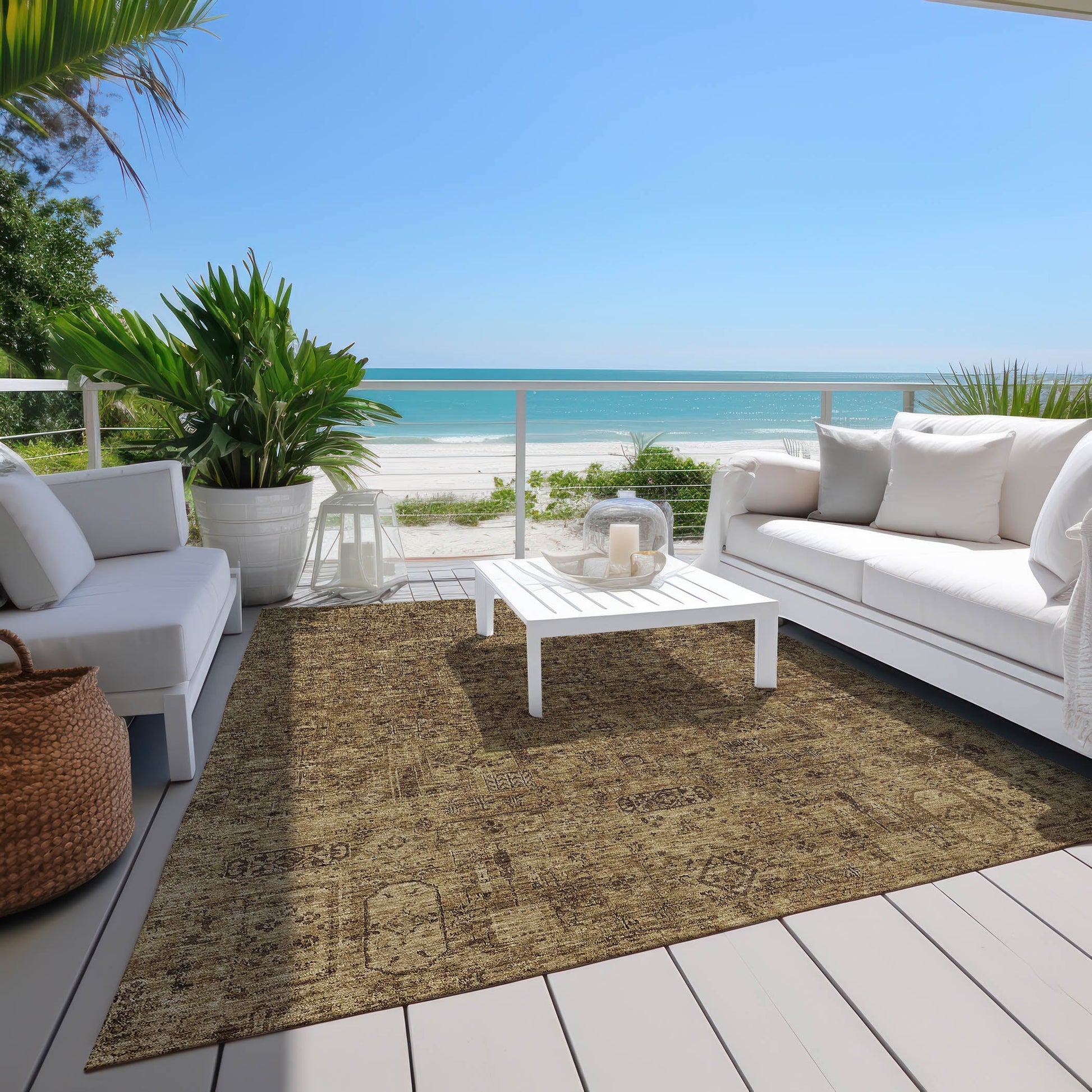 Addison Rugs Parallel Bands Brown Washable Indoor-Outdoor Rug