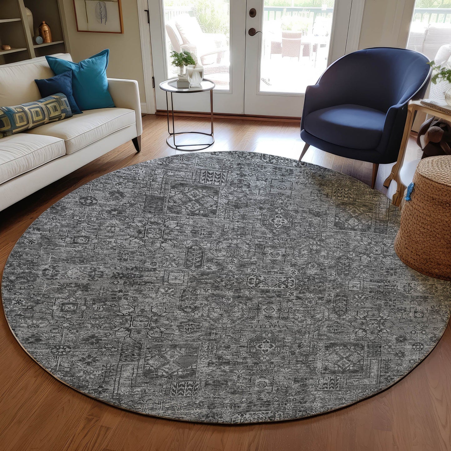 Addison Rugs Parallel Bands Charcoal Washable Indoor-Outdoor Rug