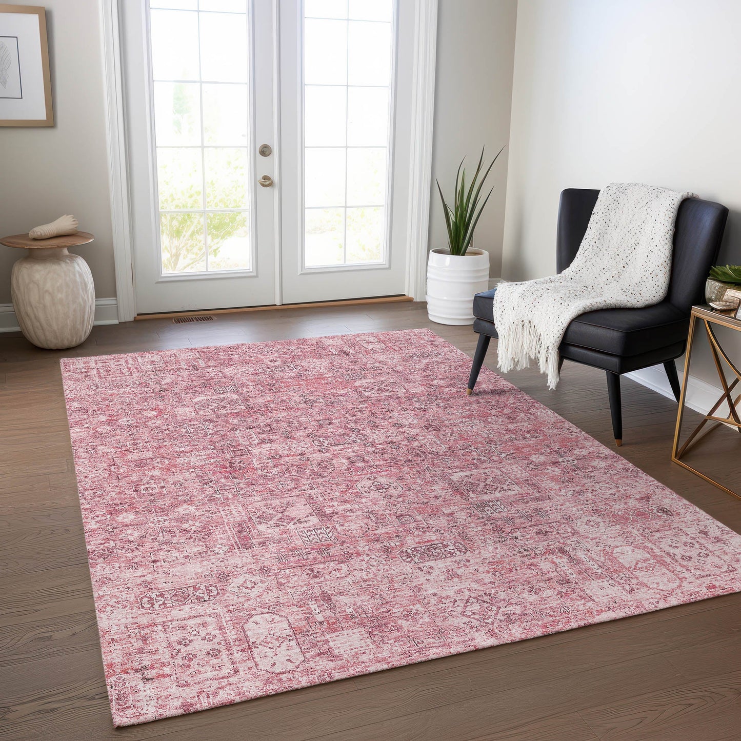 Addison Rugs Parallel Bands Pink Washable Indoor-Outdoor Rug