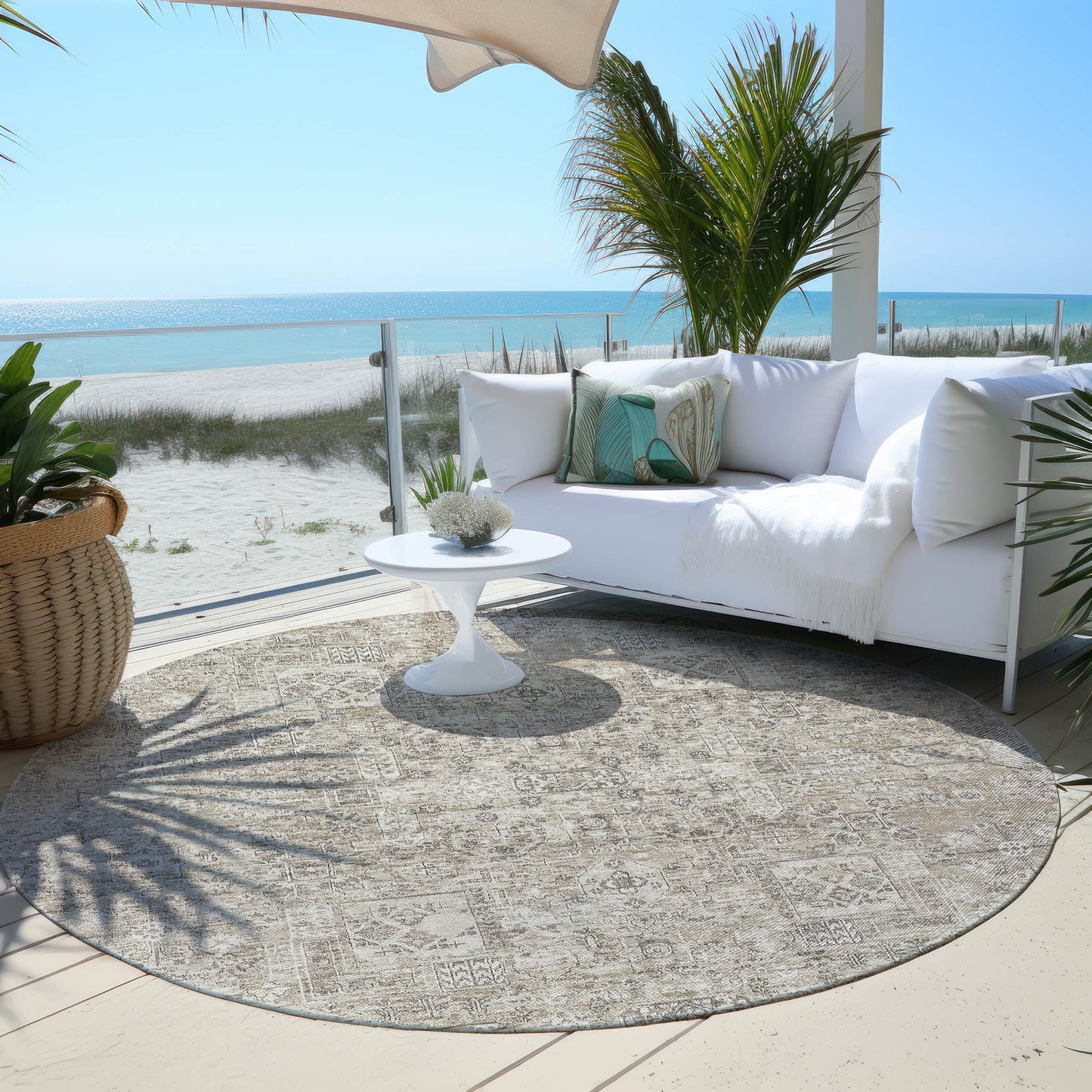 Addison Rugs Parallel Bands Taupe Washable Indoor-Outdoor Rug