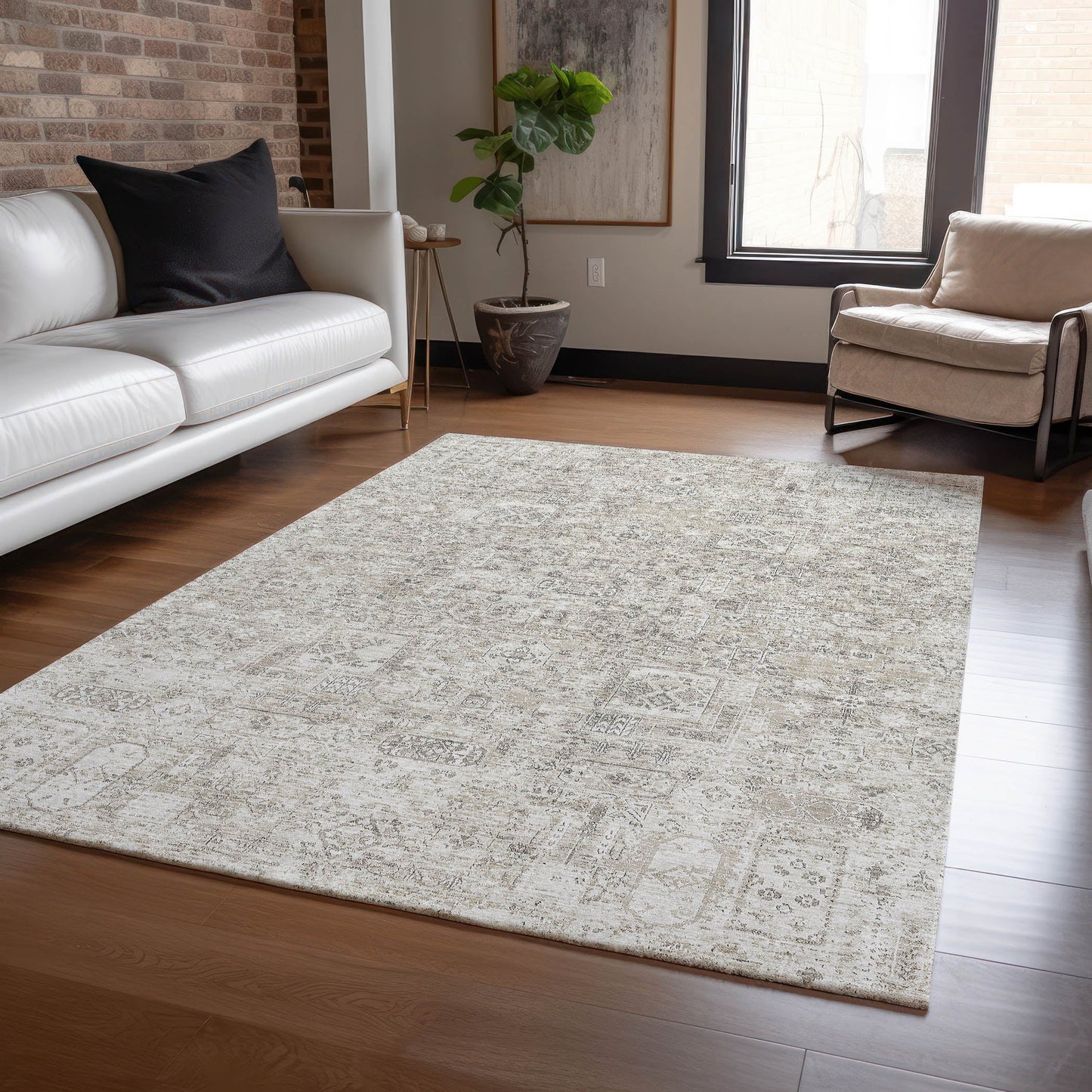 Addison Rugs Parallel Bands Taupe Washable Indoor-Outdoor Rug