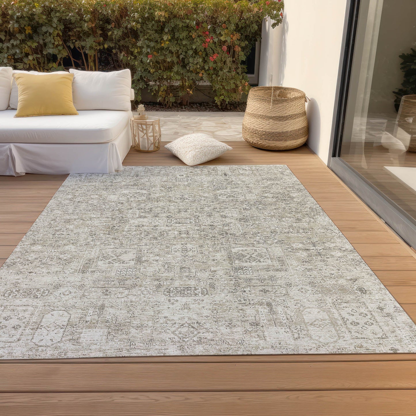 Addison Rugs Parallel Bands Taupe Washable Indoor-Outdoor Rug