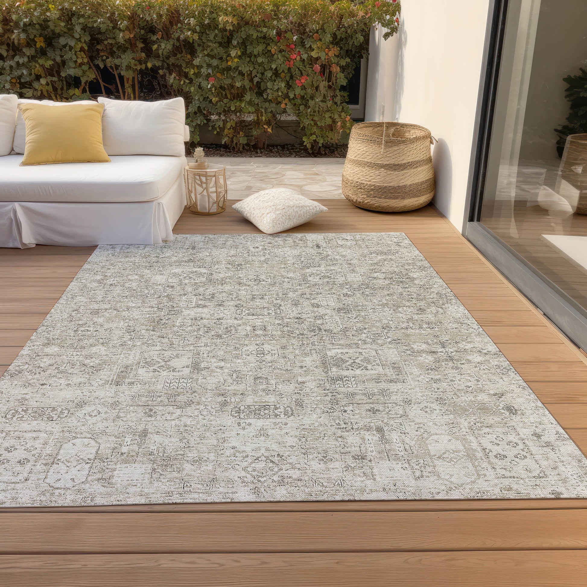 Addison Rugs Parallel Bands Taupe Washable Indoor-Outdoor Rug