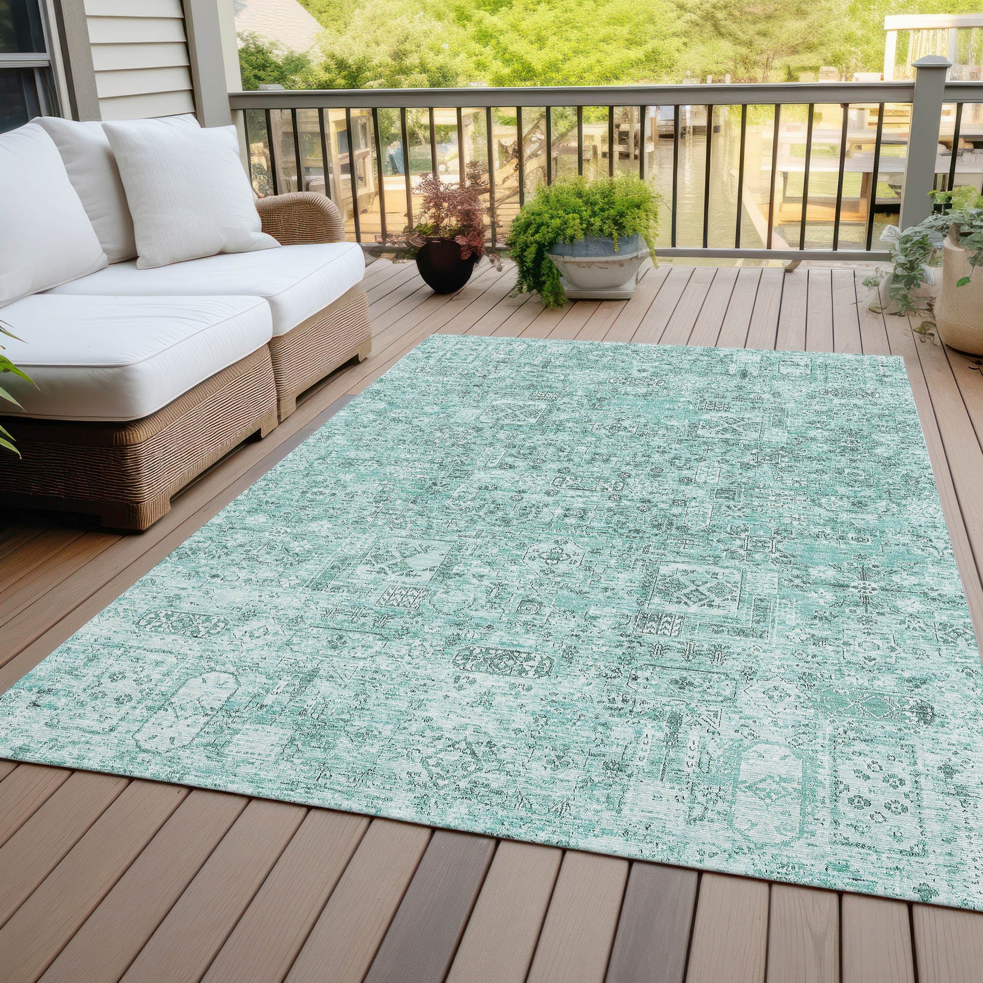Addison Rugs Parallel Bands Teal Washable Indoor-Outdoor Rug