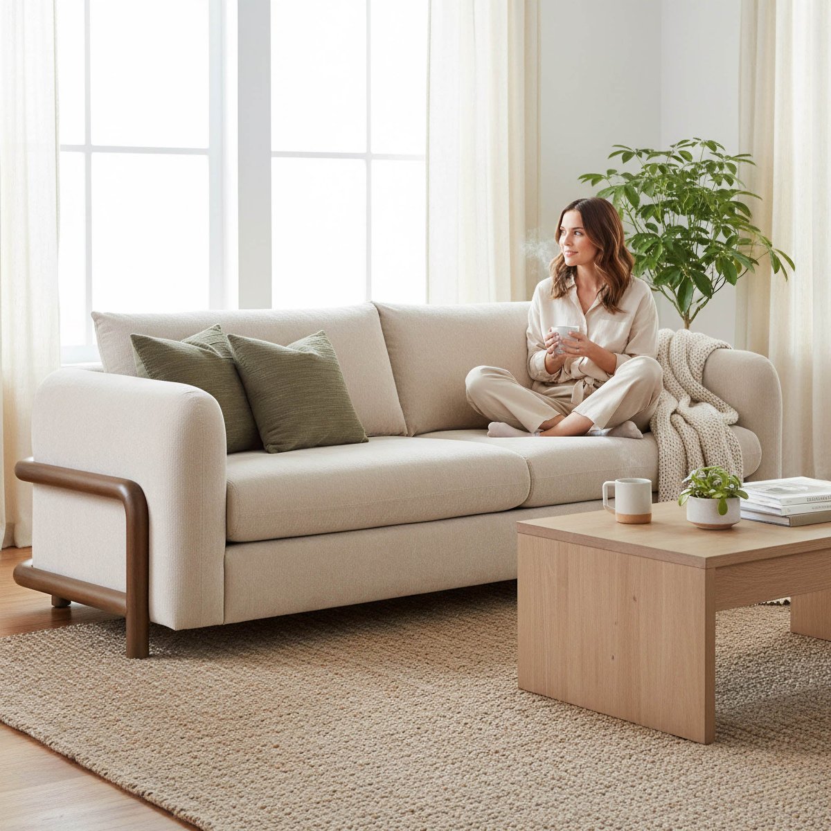 LH Home Parallel Beige Fabric Sofa