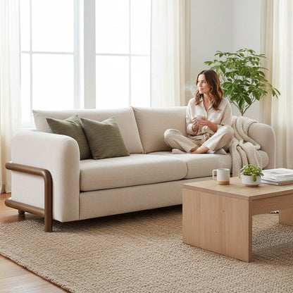 LH Home Parallel Beige Fabric Sofa