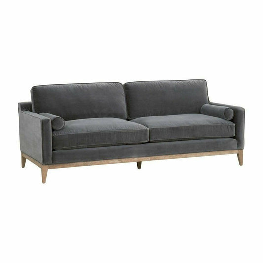 Parker 86" Post Modern Sofa Dark Dove Velvet Natural Oak Sofas & Loveseats Sideboards and Things By Essentials For Living